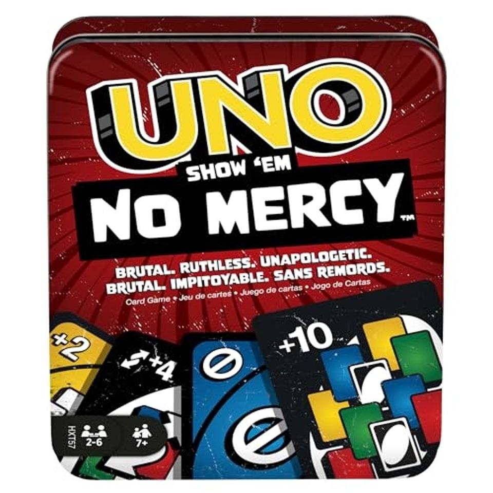 Mattel Games UNO Show ‘em No Mercy Card Game in Storage & Travel Tin for Kids