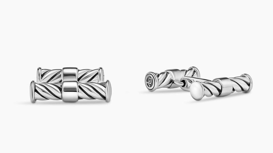 David Yurman Cable Elongated Silver Cufflinks on a white background