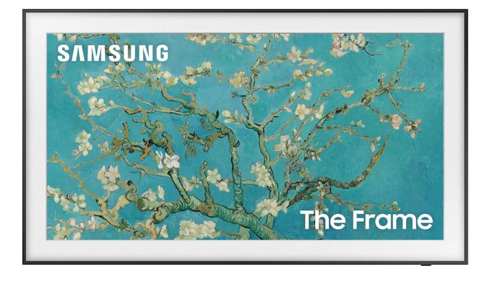 LG The Frame TV showing a painting of a flowering tree