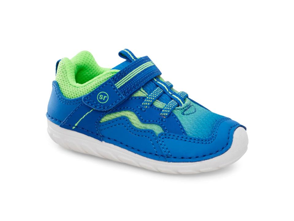 Stride Rite Soft Motion Kylo Sneaker blue/lime right foot on white background