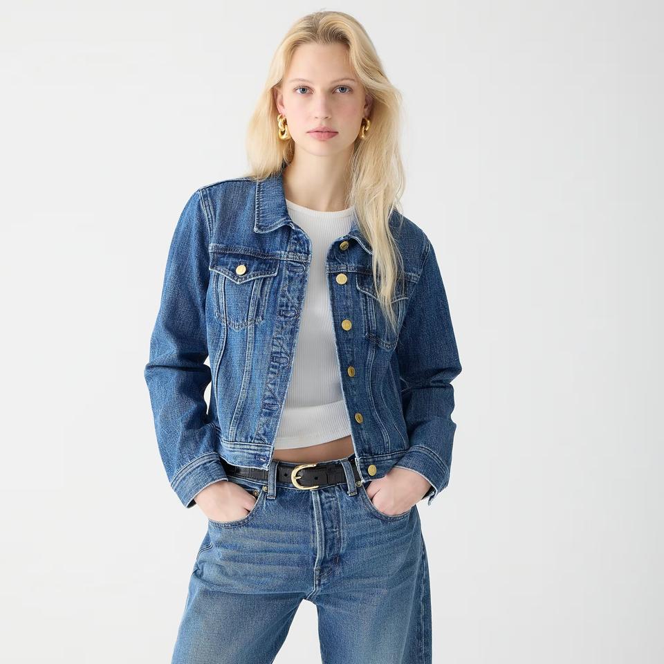 J.Crew New Classic Denim Jacket on a model wearing jeans.