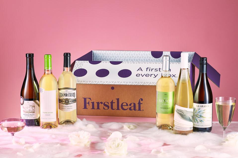 Firstleaf wine subscription box on pink background