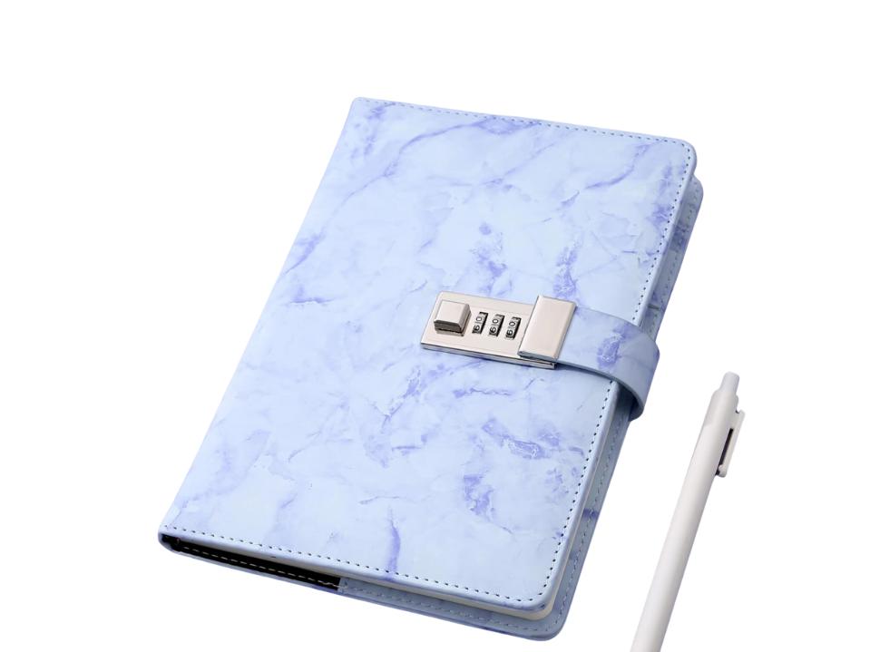 purple CAGIE Marble Diary with Lock on white background