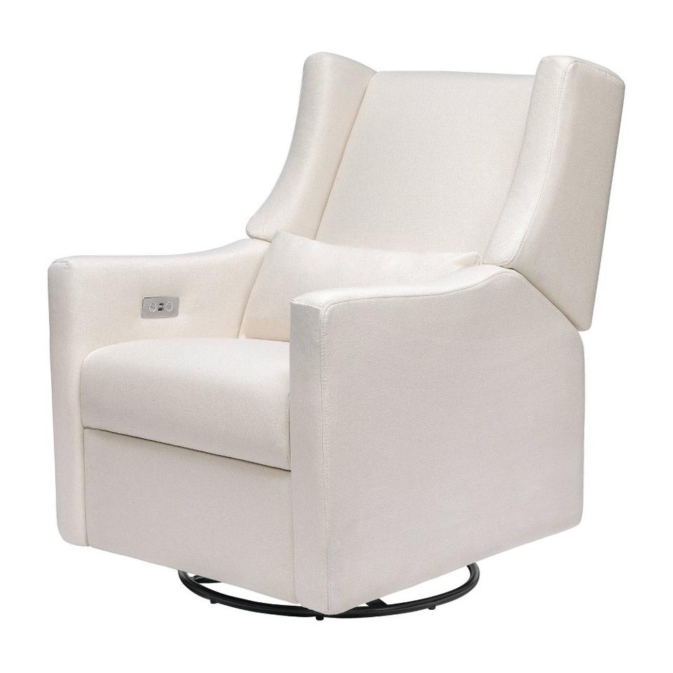 Babyletto Kiwi Glider Recliner with Electronic Control in cream on a white background