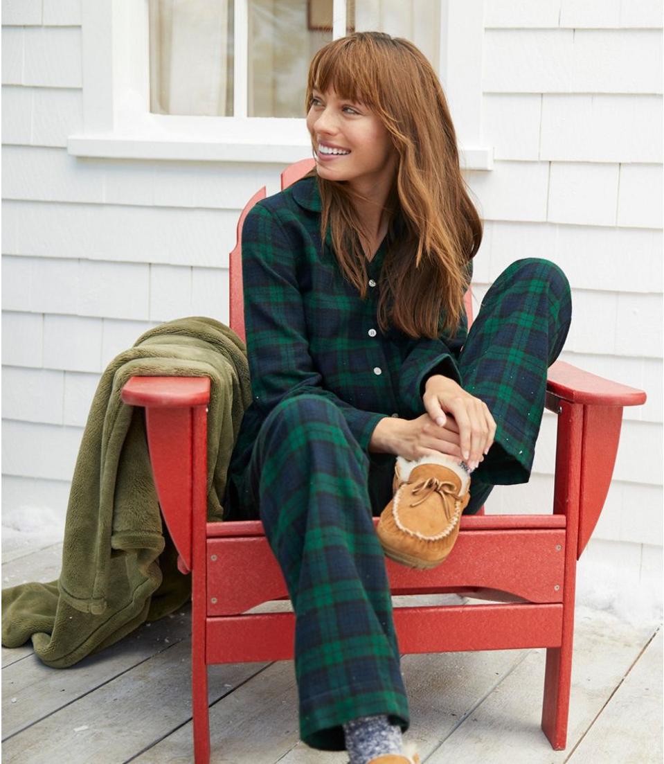 L.L. Bean Flannel Pajamas on a female figure