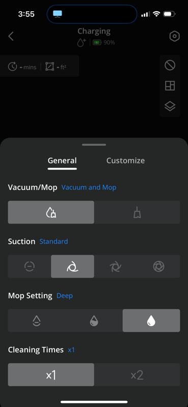 The settings screen on the mobile app for the Eufy S1 Pro