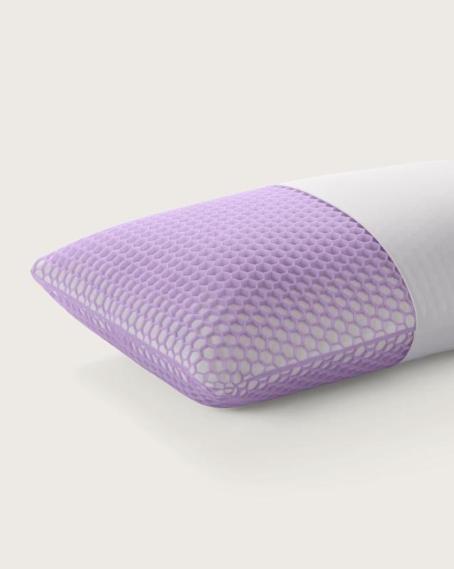 Purple Harmony Pillow with visible honeycomb Grid on white background.