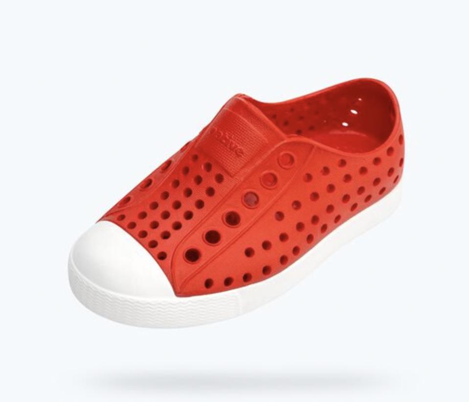 Native Shoes water shoes in red sneaker style on a white background