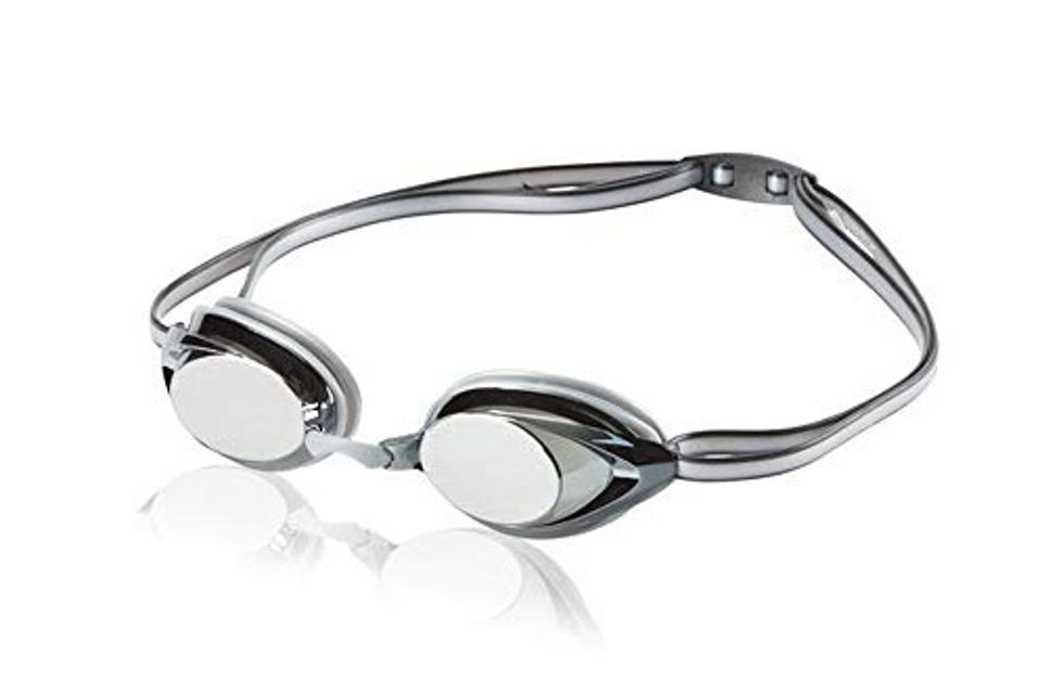 Speedo Unisex Swim Goggles Vanquisher 2.0 Junior in Mirrored Silver on a white background