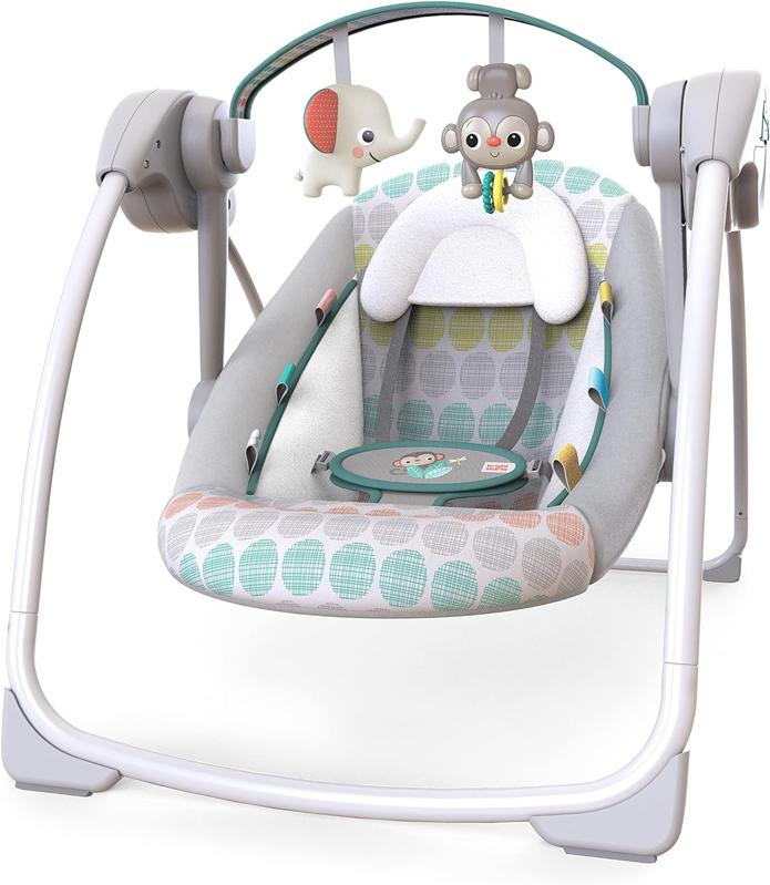 Bright Starts Portable Automatic 6-Speed Baby Swing in Whimsical Wild pattern