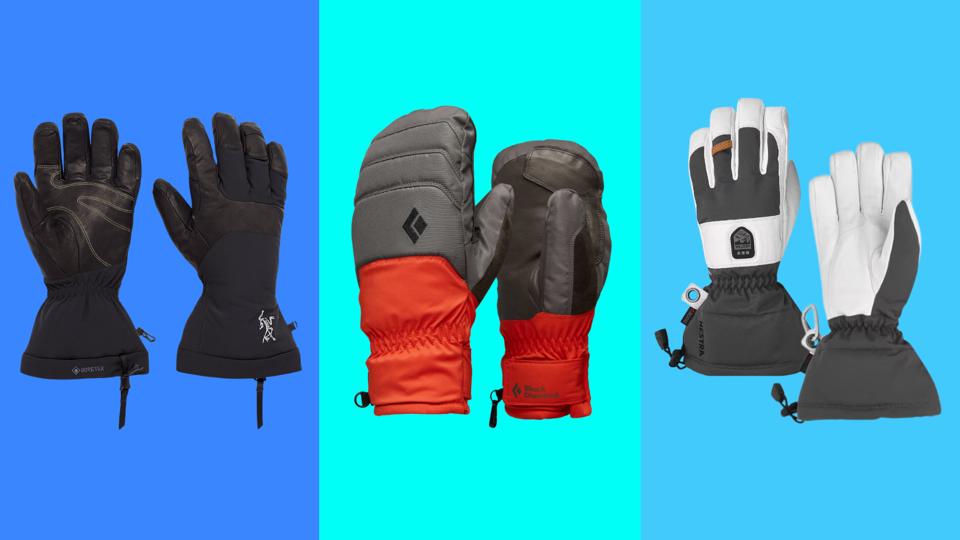 The Arc’teryx Fission SV Gloves, Black Diamond Mission MX Mittens and Hestra Power Heater Gauntlet Gloves.