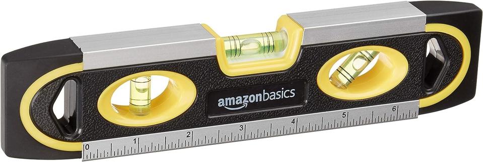 Amazon Basics 9-Inch Magnetic Torpedo Level and Ruler, 180/90/45 Degree Bubbles, Black