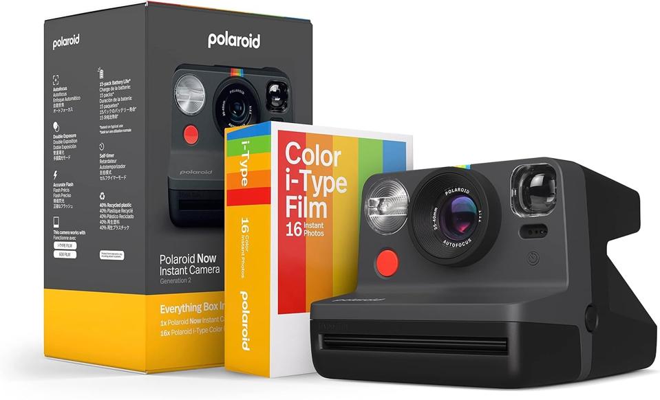 black Polaroid Now 2nd Generation I-Type Instant Camera + Film Bundle 2 boxes white background