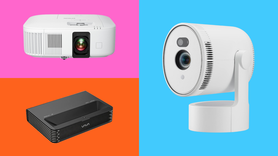 Best 4K projectors on an illustrative colorful background