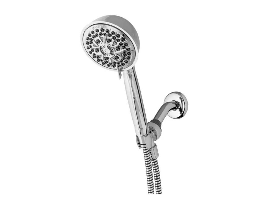 silver Waterpik High Pressure Powerpulse handheld shower head against white background