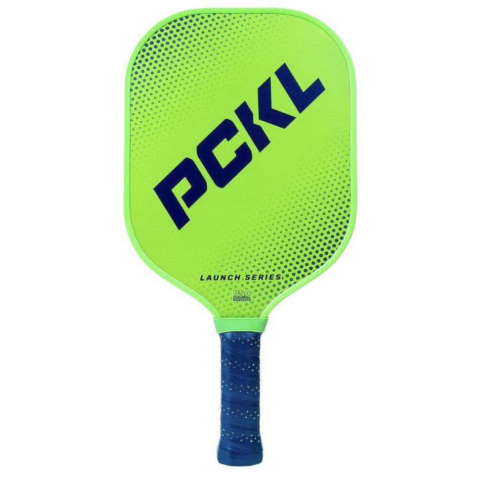 PCKL Launch series paddle with lime green face and blue handle