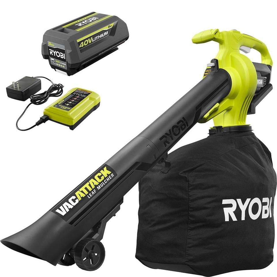 RYOBI 40V Vac Attack Cordless Leaf Vacuum/Mulcher with 5.0 Ah Battery and Charger RY40451