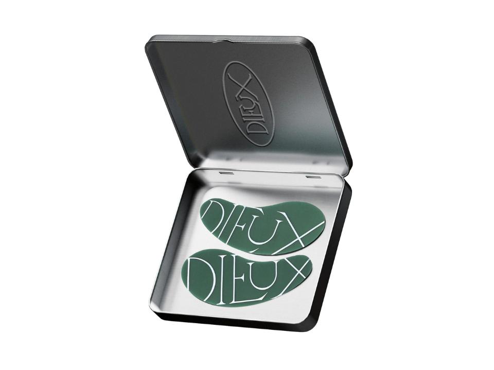 dieux forever eye masks in green in tin container open against white background