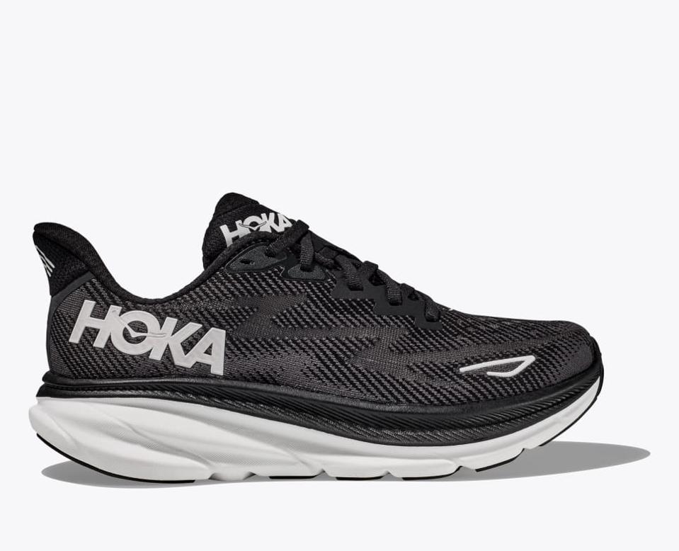 Hoka Clifton 9 in black on a white background