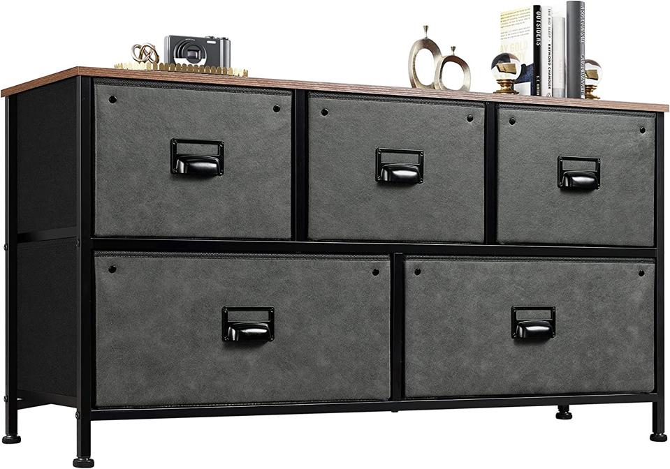 WLIVE Dresser for Bedroom with 5 Drawers, Wide Chest of Drawers, Fabric Dresser, Storage Organizer Unit with Fabric Bins for Closet, Living Room, Hallway, Nursery, Dark Grey