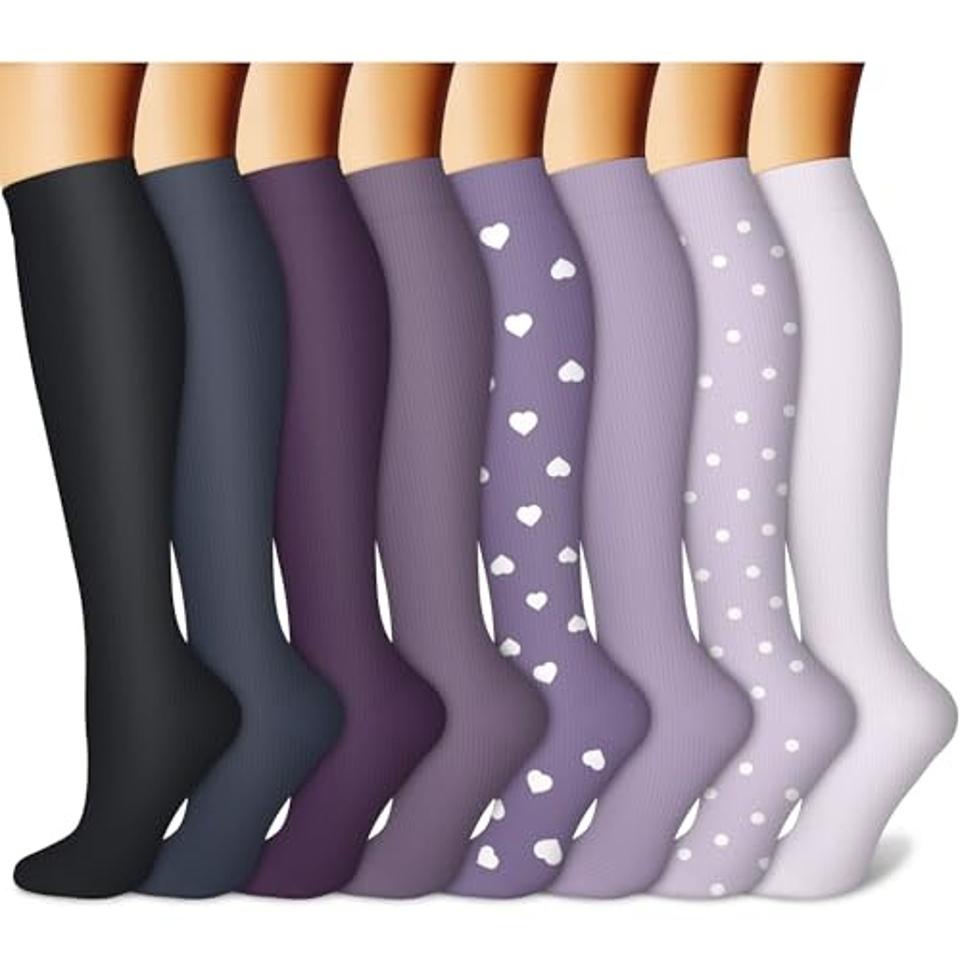 CHARMKING Compression Socks for Women & Men (8 Pairs) 15-20 mmHg