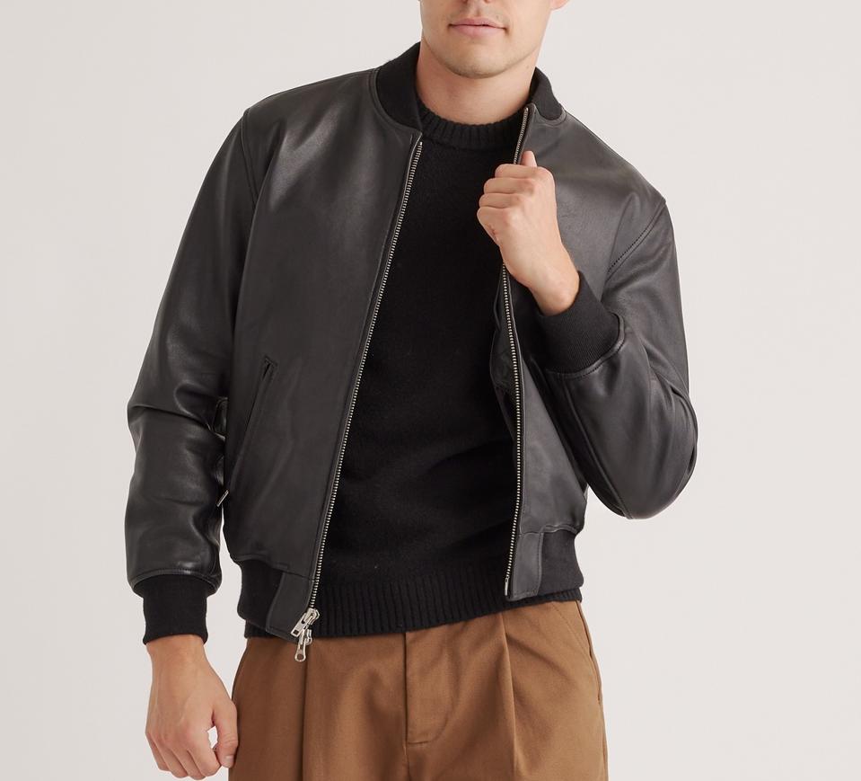 100% Washed Leather Bomber Jacket