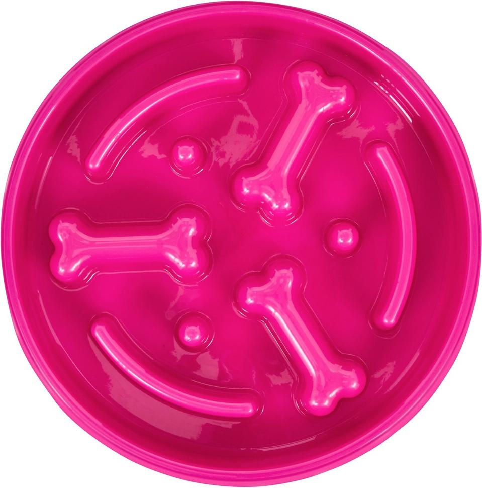 The Frisco Bone Shaped Ridges Slow Feed Bowl in hot pink