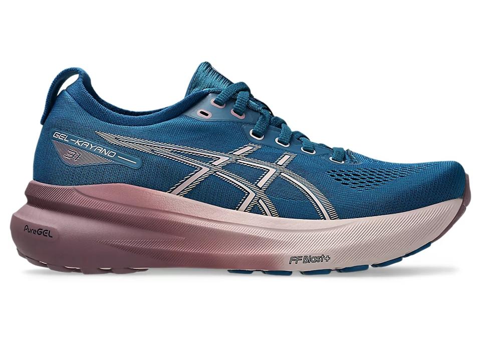 Asics Gel-Kayano 31 in blue with a fading purple foam midsole