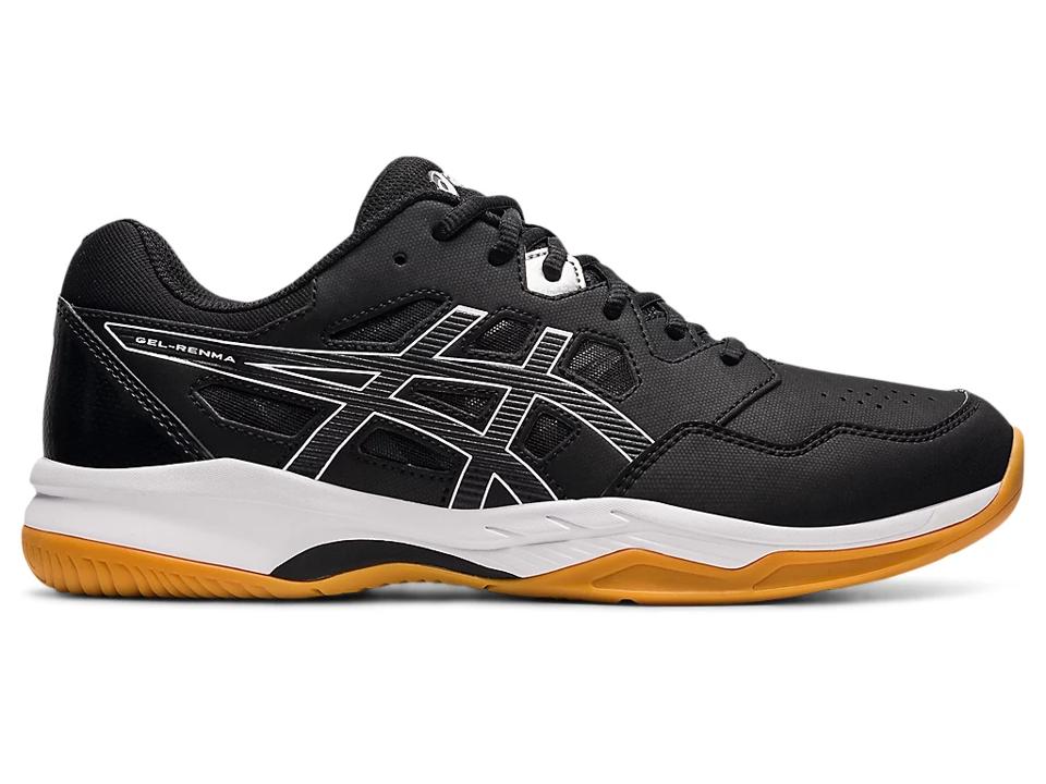 Asics Gel-Renma court shoes in black with a tan outsole