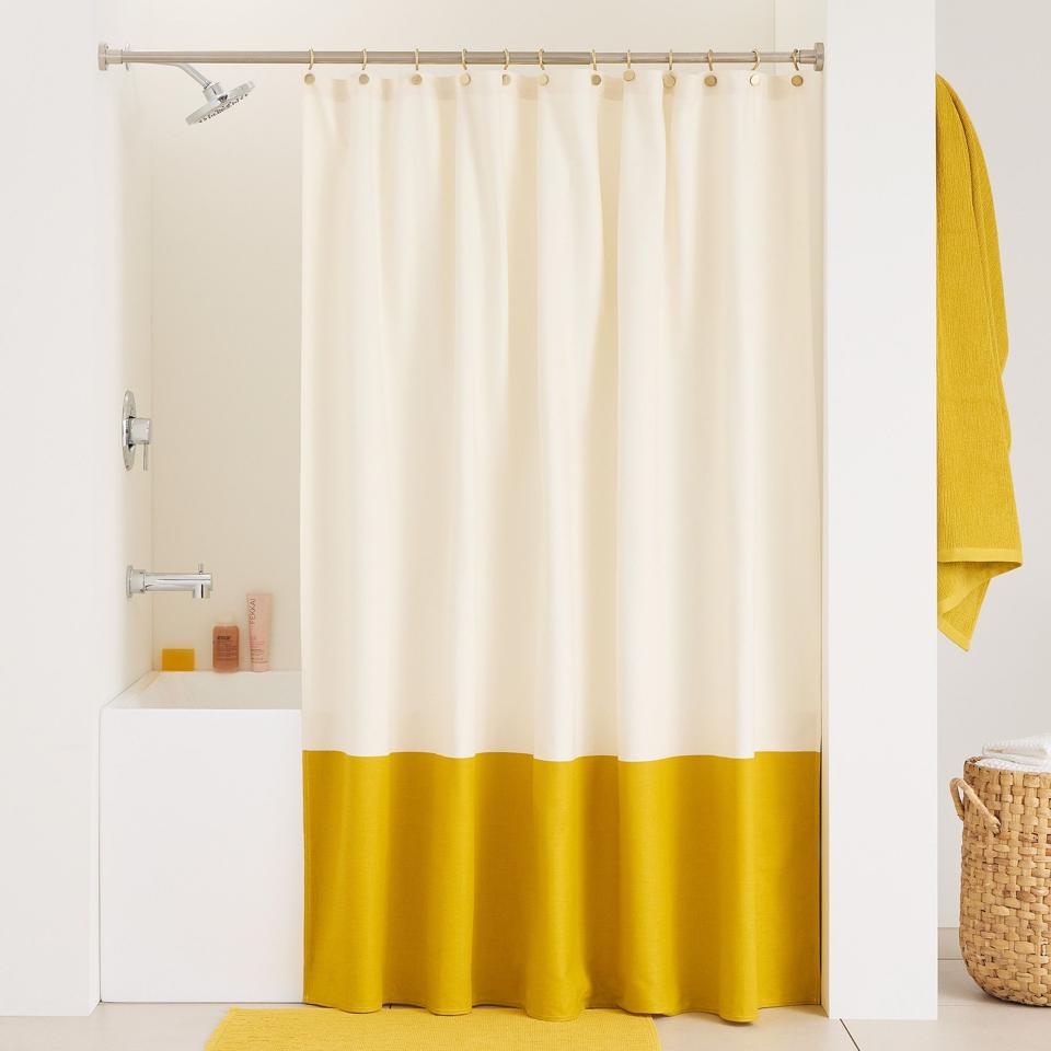 West Elm Colorblock Canvas Shower Curtain in Dark Horseradish