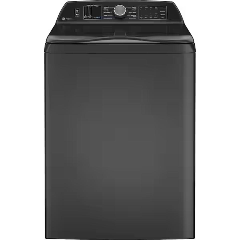 GE's Profile High-Efficiency Top-Load Washer against a white background. 