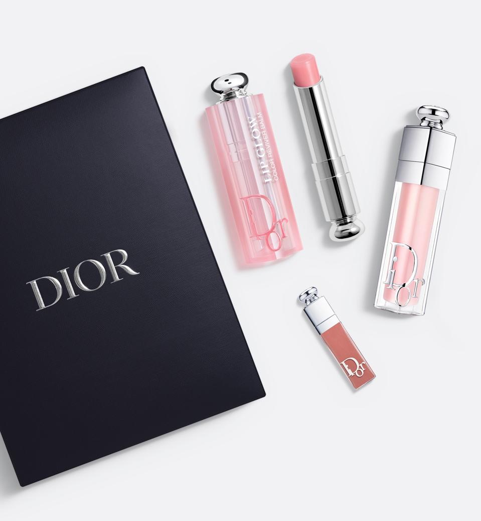 Dior Addict Makeup Gift Set, 1 Lip Balm and 2 Glosses on white background