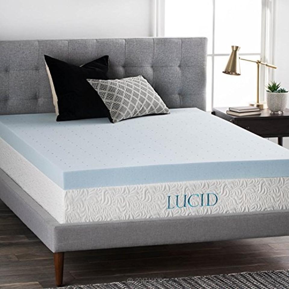 Lucid Gel Memory Foam Mattress Topper (Queen) in a bedroom