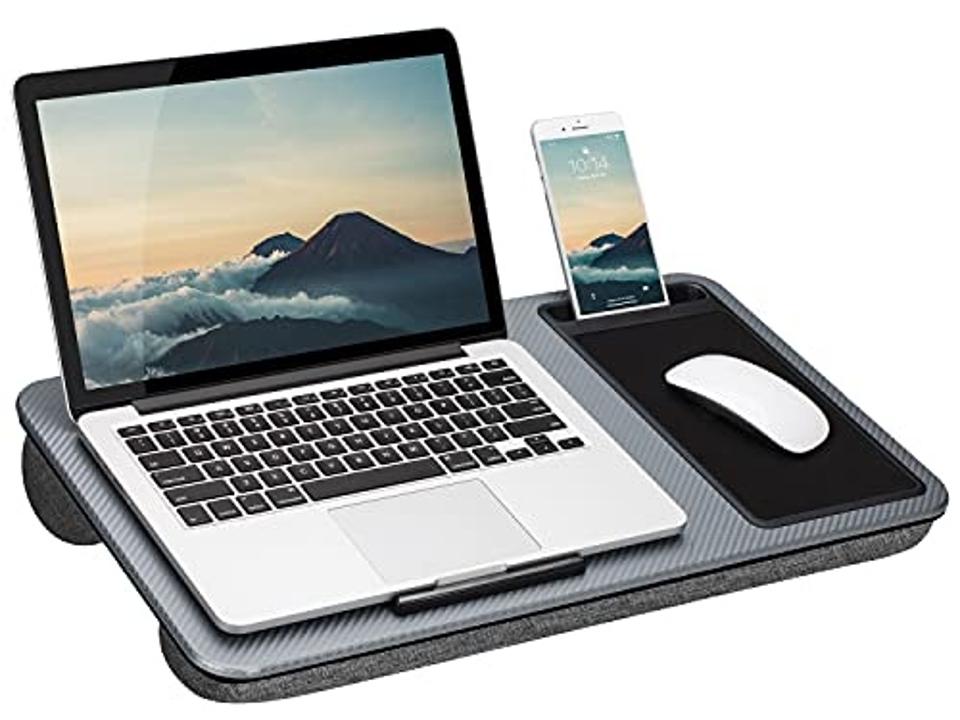 Lapgear Home Office Lap Desk with Device Ledge, Mouse Pad, and Phone Holder in silver