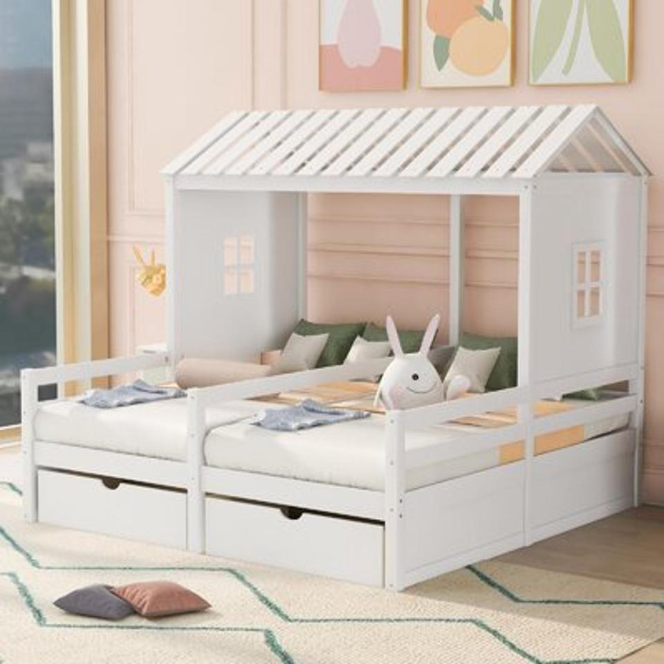 Harper Orchard Twin-Size House Platform Beds With Two Drawers in white in kids room 