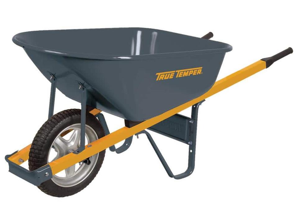 A photo of the True Temper 6 cu. ft. Wheelbarrow against a white background. 