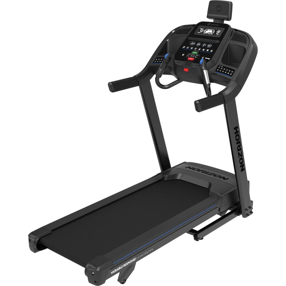 Horizon Fitness 7.0 AT treadmill in black on a white background