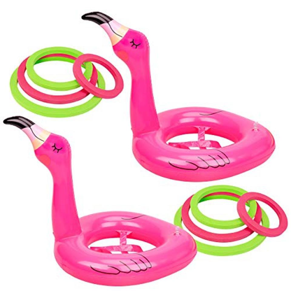 90shine 2 PCS Flamingo Inflatable Ring Toss Game on a white background