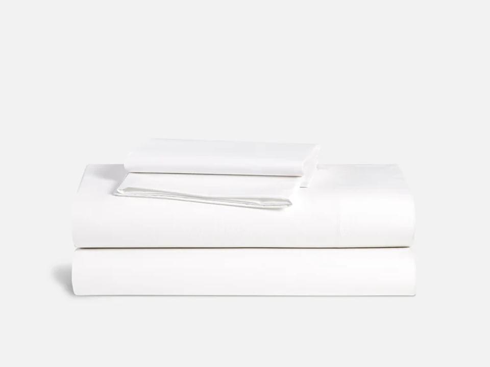 Product shot of a white Brooklinen Classic Percale Core Sheet Set