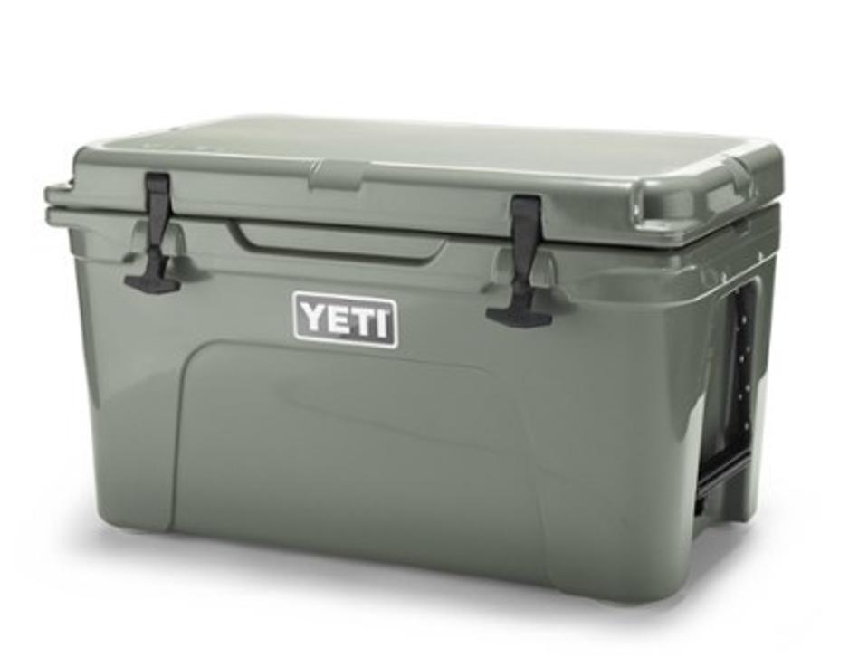 The YETI Tundra 45 Cooler in Camp Green against a white background. 