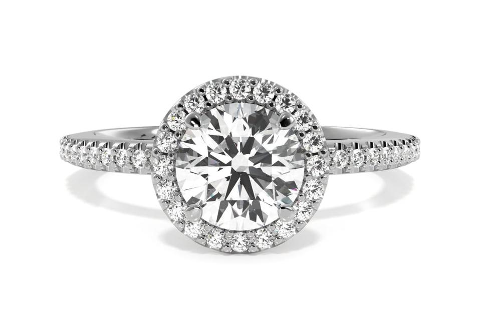 French-Set Halo Diamond Gallery Engagement Ring