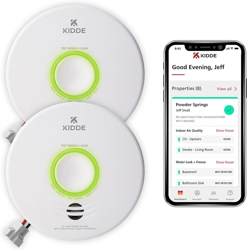 Kidde Smart Smoke Detector And Indoor Air Quality Monitor on a white background.