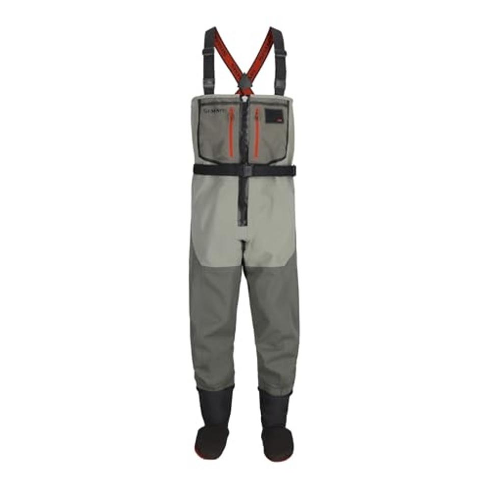 Simms Freestone Z Mens Fishing Waders, Waterproof Chest Stockingfoot Waders w/Gravel Guards, Front Zipper, 4-layer Breathable, Hunting and Fly Fishing Waders, Smoke, Large 9-11 Foot