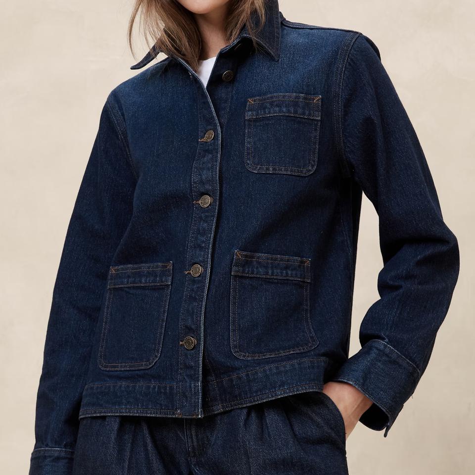 Banana Republic Denim Chore Jacket on a model.