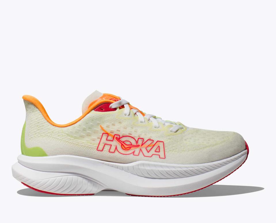 Hoka Mach 6 sneakers in White/Lettuce