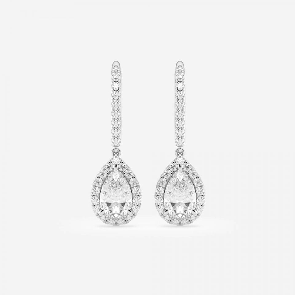 Grown Brilliance Pear Diamond Halo Drop Earrings