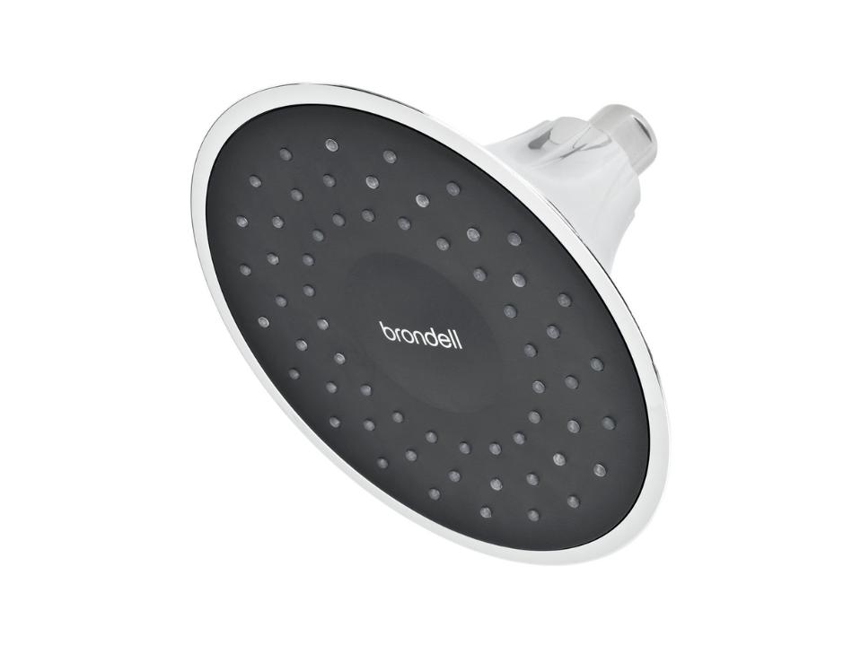 silver and black Brondell Nebia Vivaspring Filtered Shower Head with brand name on face on white background