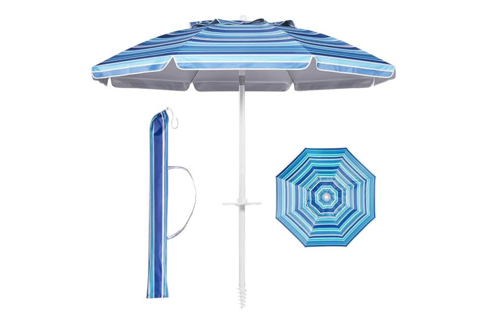 Aoxun 7ft Beach Umbrella in Stripe Blue