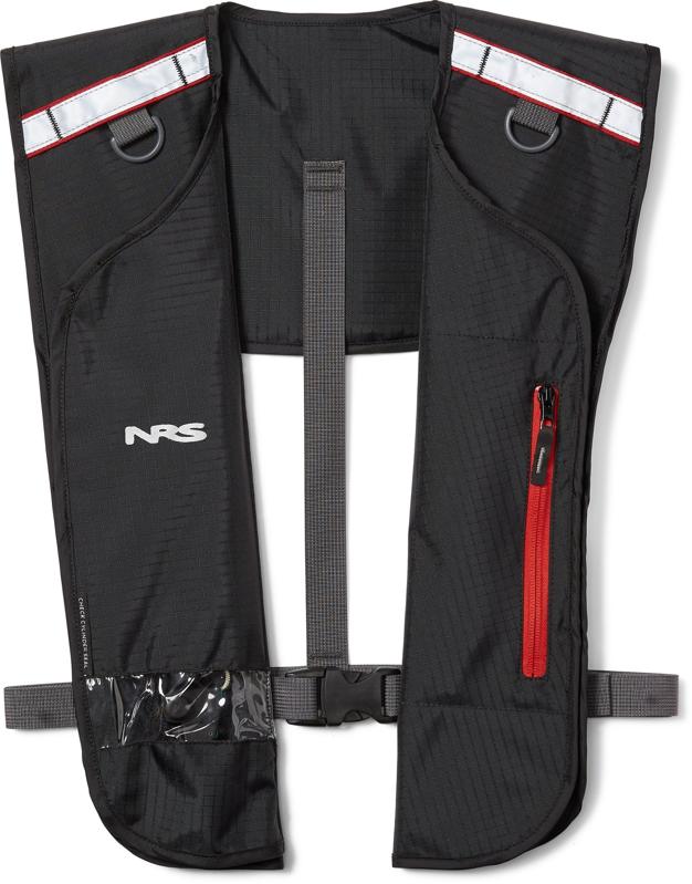 NRS Otto Matik Inflatable Life Jacket in black with a red zipper