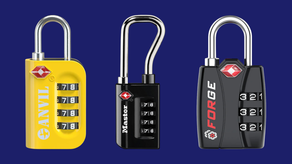 Three different luggage locks against 